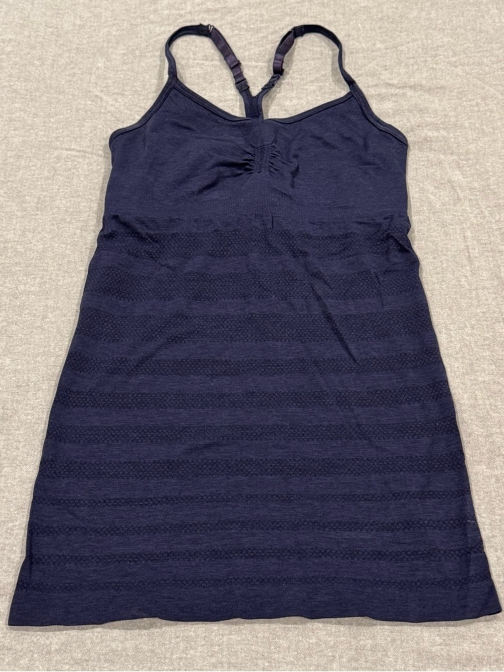 Lululemon Navy Strappy Knit shelf bra tank with Textured Stripes
